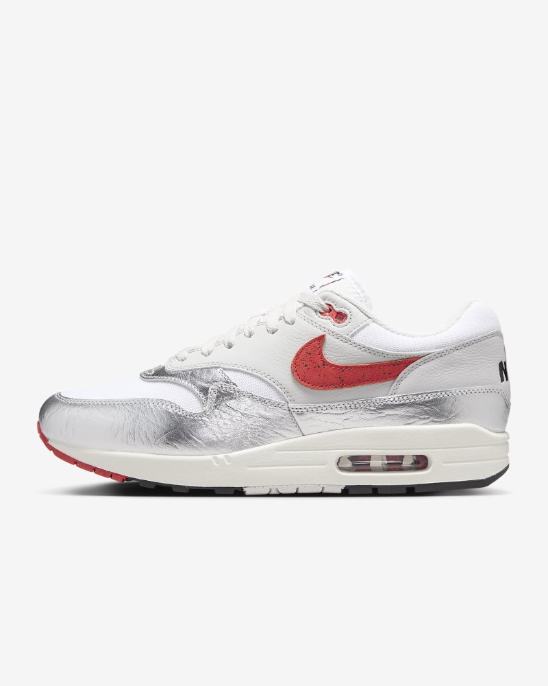 Nike Air Max 1 Premium Weiß/Metallic-Silber/Neutralgrau/Chile-Rot