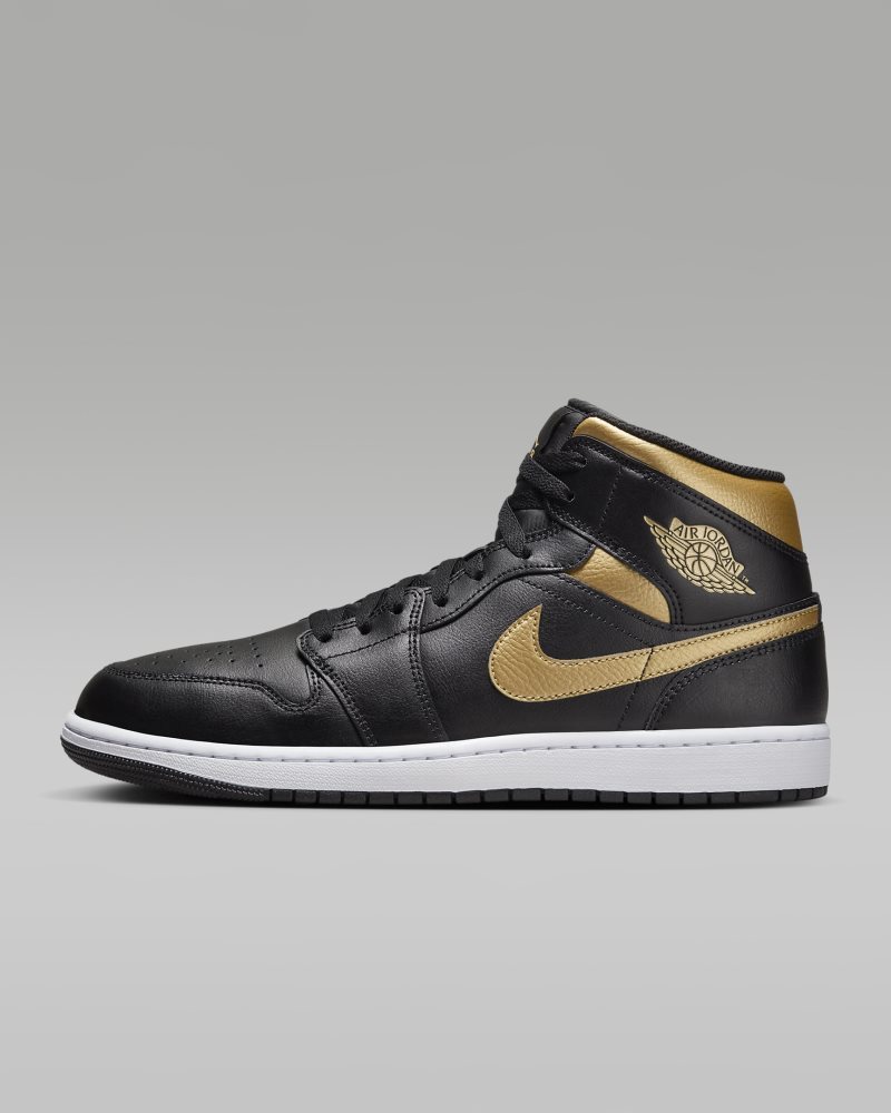 Air Jordan 1 Mid Schwarz/Weiß/Metallic-Gold